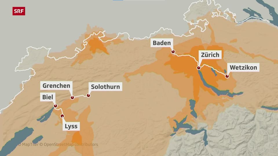 Die Karte zeigt potenzielle Schweizer Velobahnen, welche sich mit dem Pendelverkehr decken. 