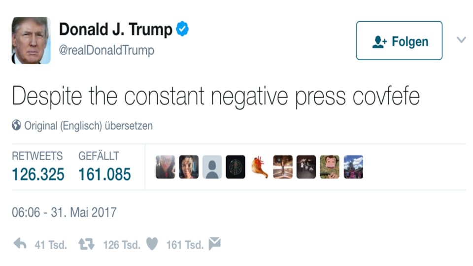 Ein Screenshot von Trumps berühmten "Covfefe"-Tweets