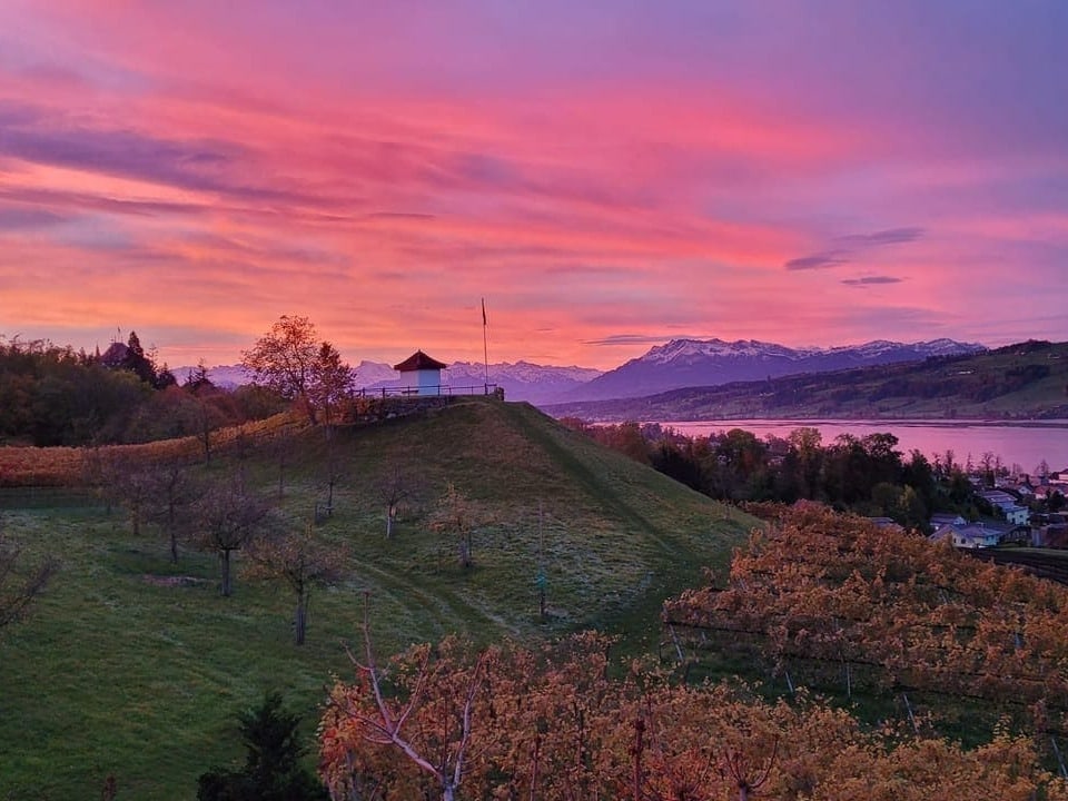 Gelfingen/LU Morgenrot über einem See.