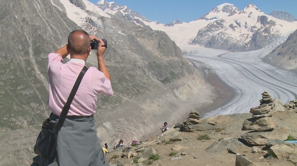 Blick vom Eggishorn auf den grossen Aletschgletscher.
