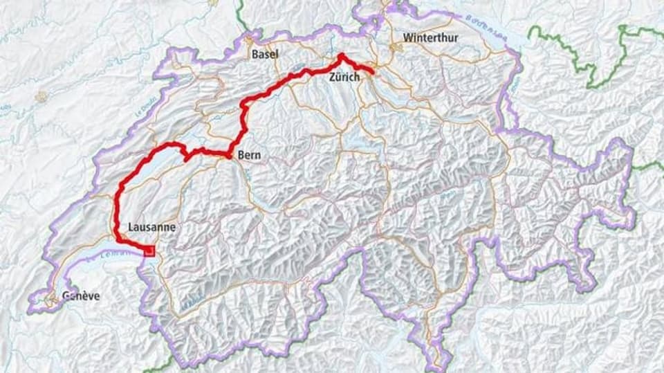 Schweizer Karte mit Routenverlauf. 