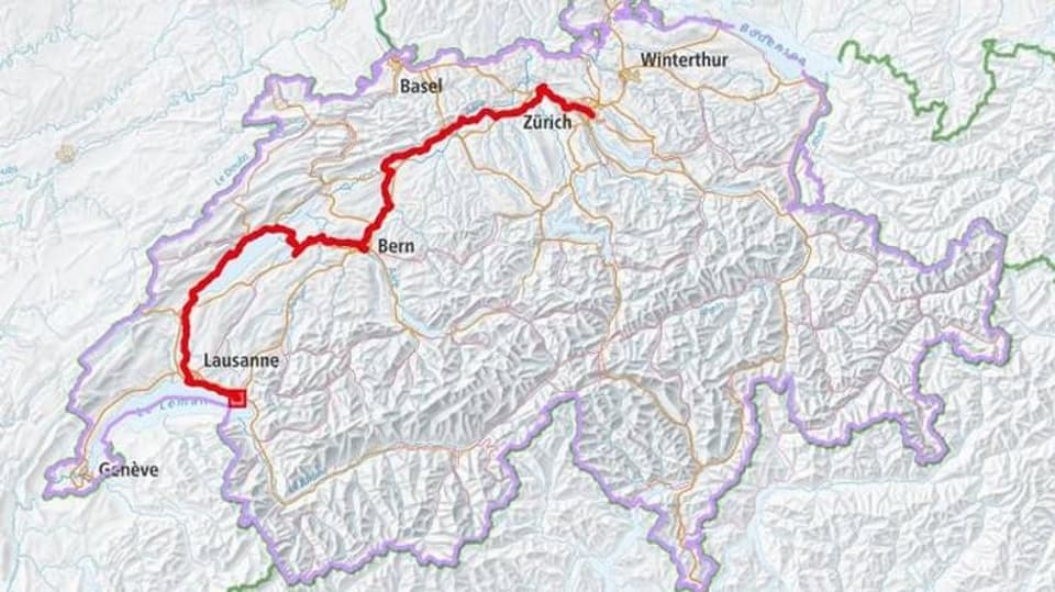 Schweizer Karte mit Routenverlauf.