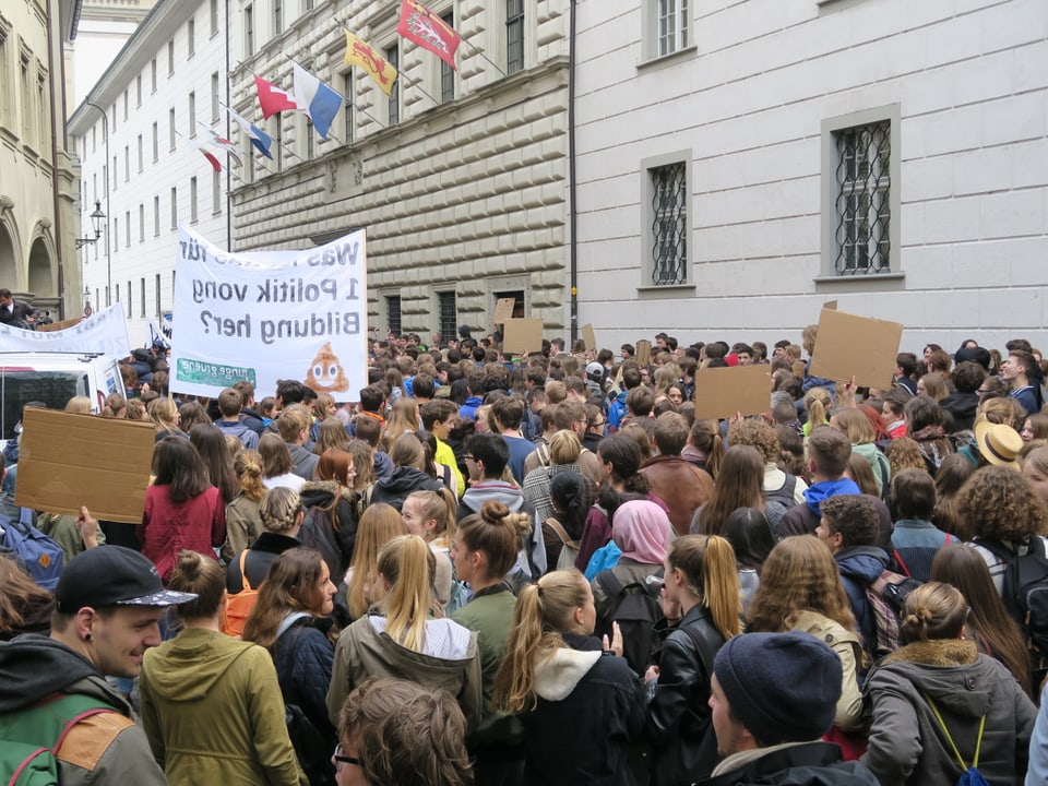 Demonstrationsteilnehmer vor dem Luzerner Regierungsgebäude. 
