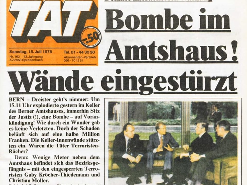 Berichterstattung von «Die Tat» über den Bombenanschlag