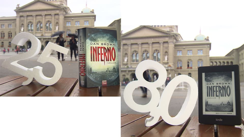 Buch Inferno im Original und auf einem E-Reader.
