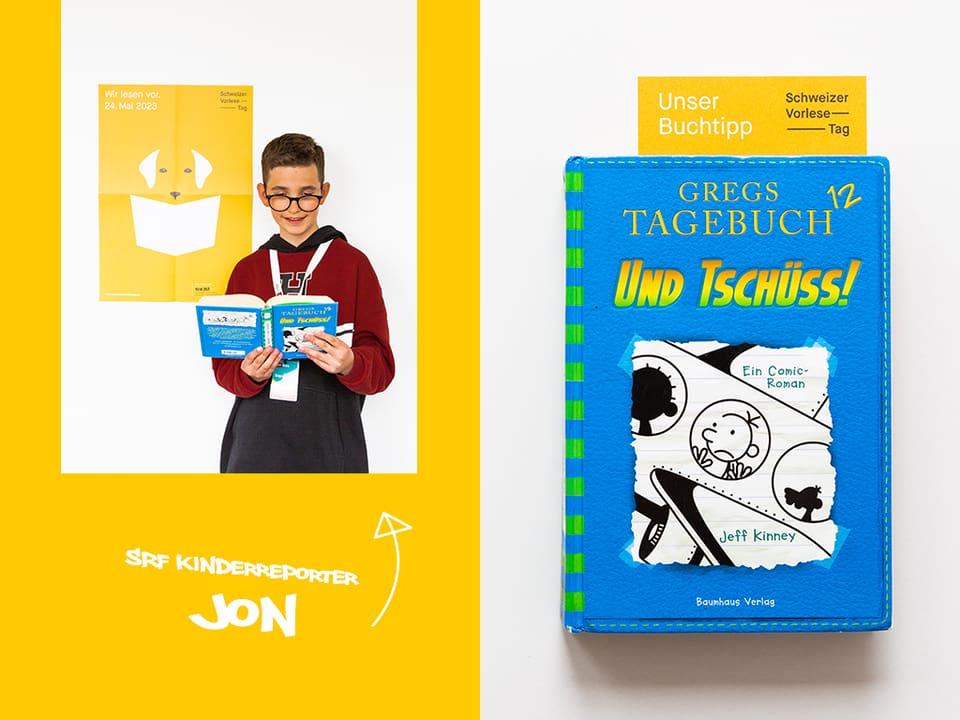 Kinderreporter Jon mit dem Buch «Gregs Tagebuch: Und tschüss!»