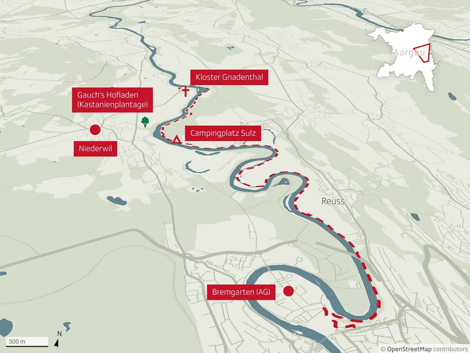 Karte der Wanderung entlang der Reuss.