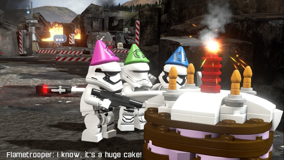 Eine als Kuchen verkleidete Bombe lockt dümliche Stormtrooper an.