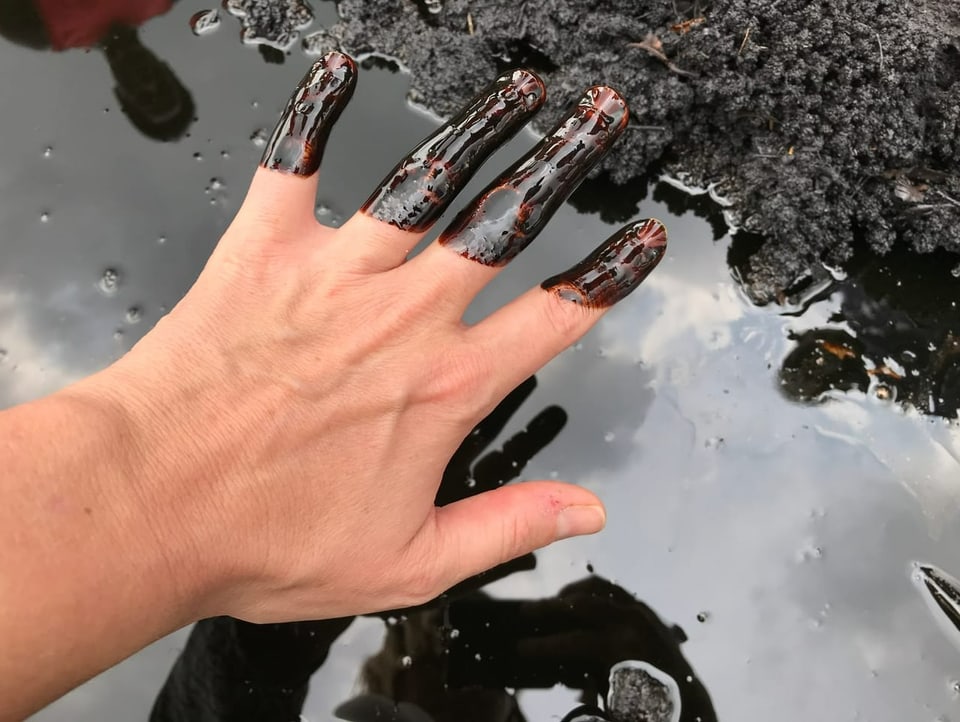 Ölverschmierte Hand