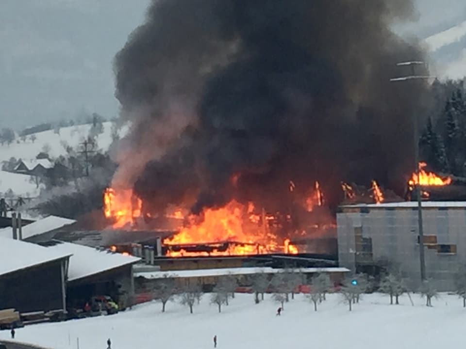 Meterhohe Flammen schlagen aus einem Gebäude.
