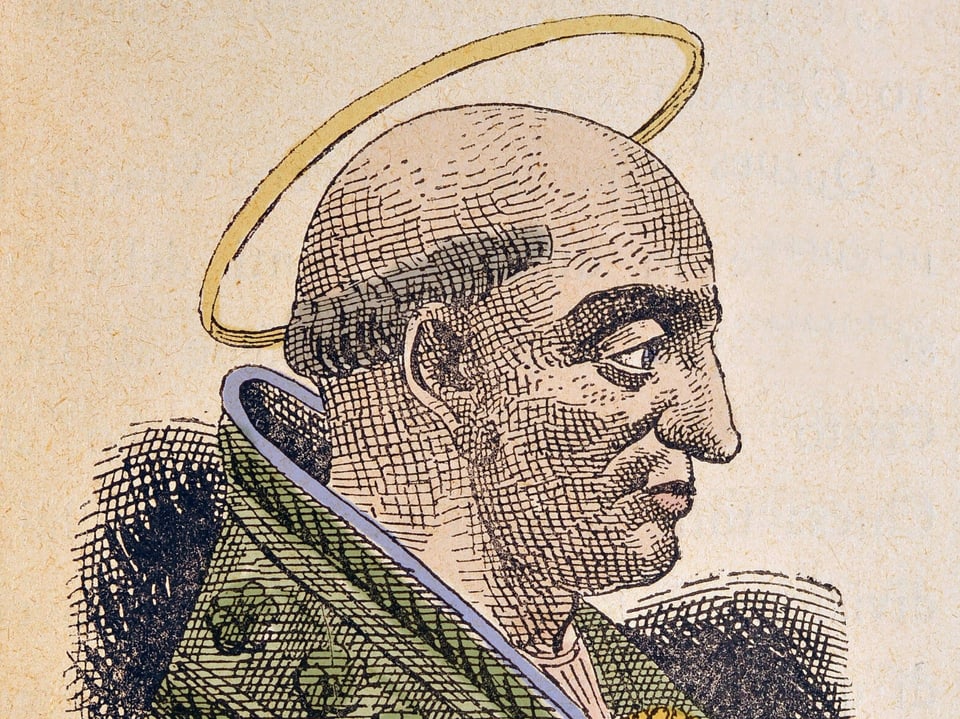 Eine Zeichnung aus dem Jahr 1898 (geschätzt), die den Bischof von Rom Pontianus (230-235) zeigt