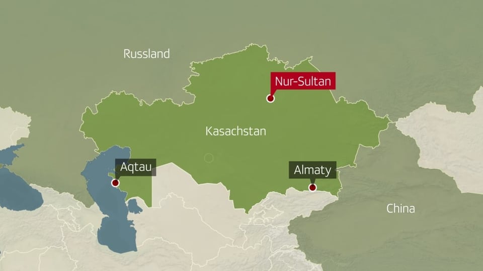 Karte Kasachstan und Nachbarländer, wichtigste Städte