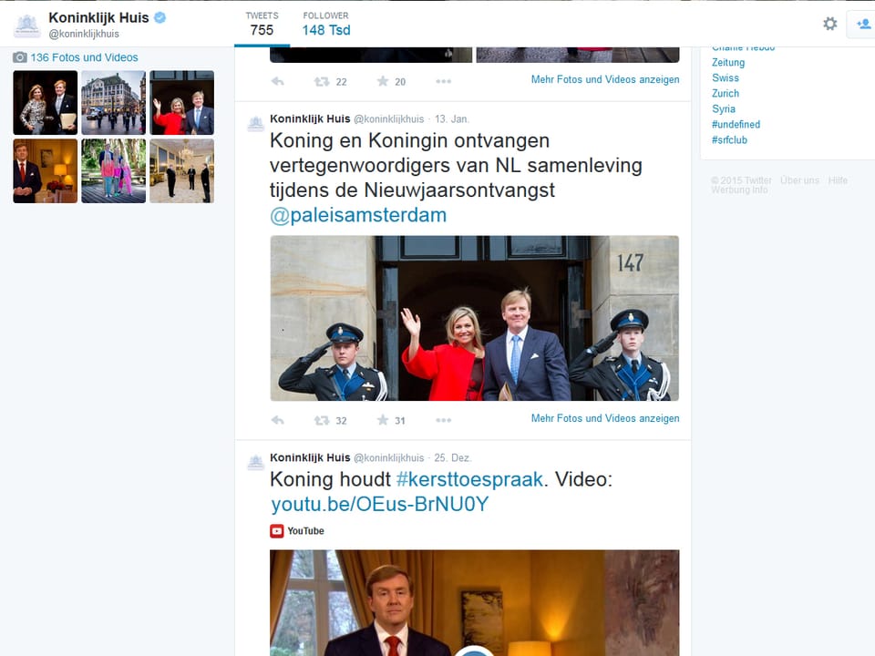 Screenshot der Twitter-Seite der niederländischen Royals