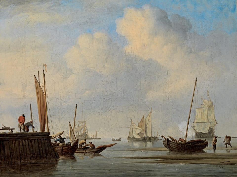«Stille See mit Schiffen und Landesteg» von Willem van de Velde d. J.