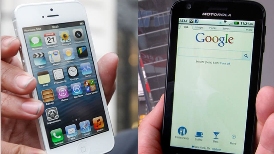 Links ein iPhone 5 und rechts ein Motorola