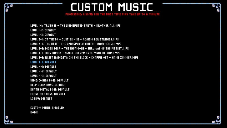 Custom Music - innerhalb des Games die eigene Musik wählen.