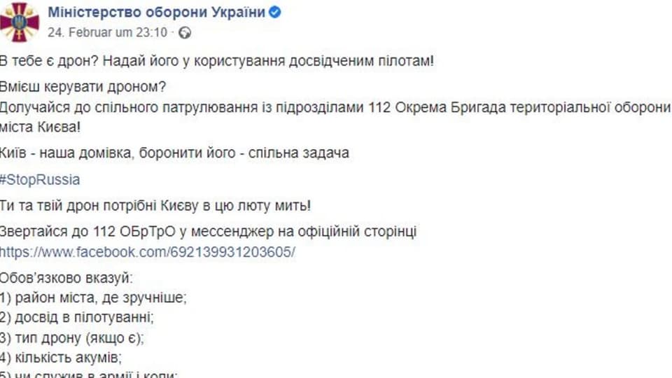 Facebook-Post der ukrainischen Armee