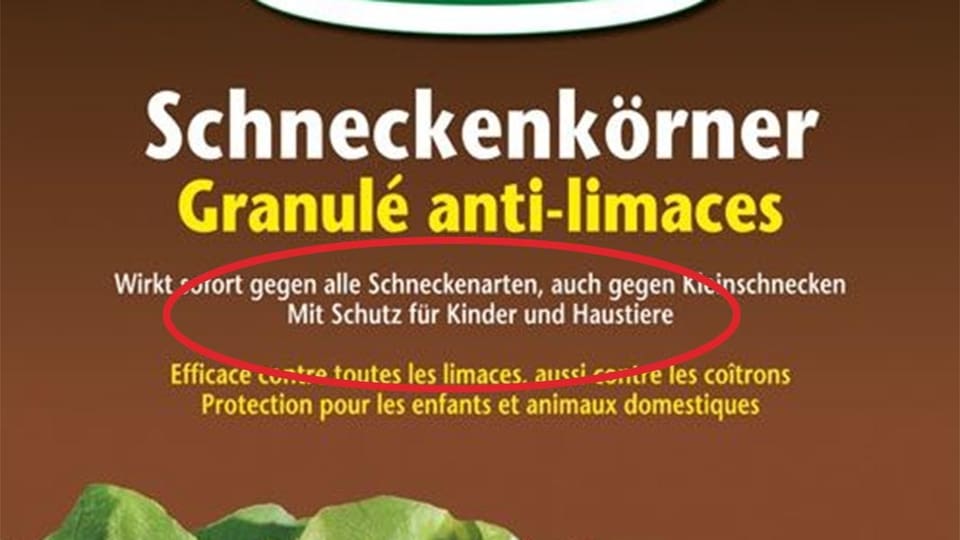 Schneckenkörner-Verpackung mit Hinweis "Mit Schutz für Kinder und Haustiere"