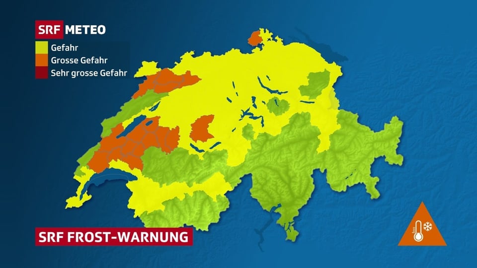 Schweizer Karte mit Regionen wo Frost droht