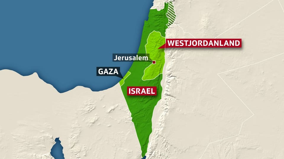 Karte von Israel und den Palästinensergebieten, Jeruslamen markiert