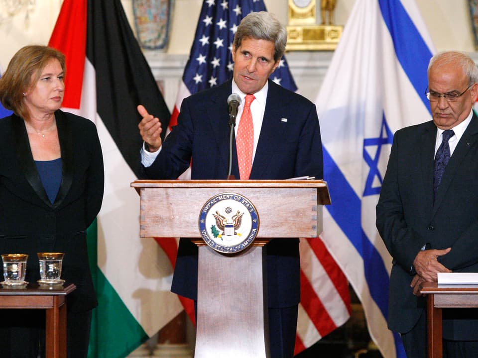 Livni, Kerry und Erekat an einer Pressekonferenz