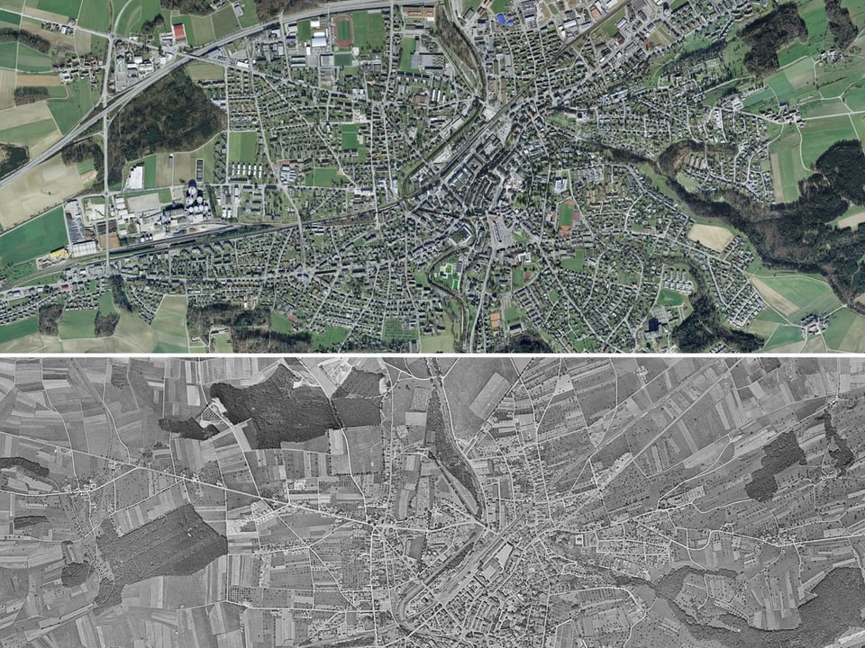 Vergleich Frauenfeld (Luftaufnahme) 1946 und 2014