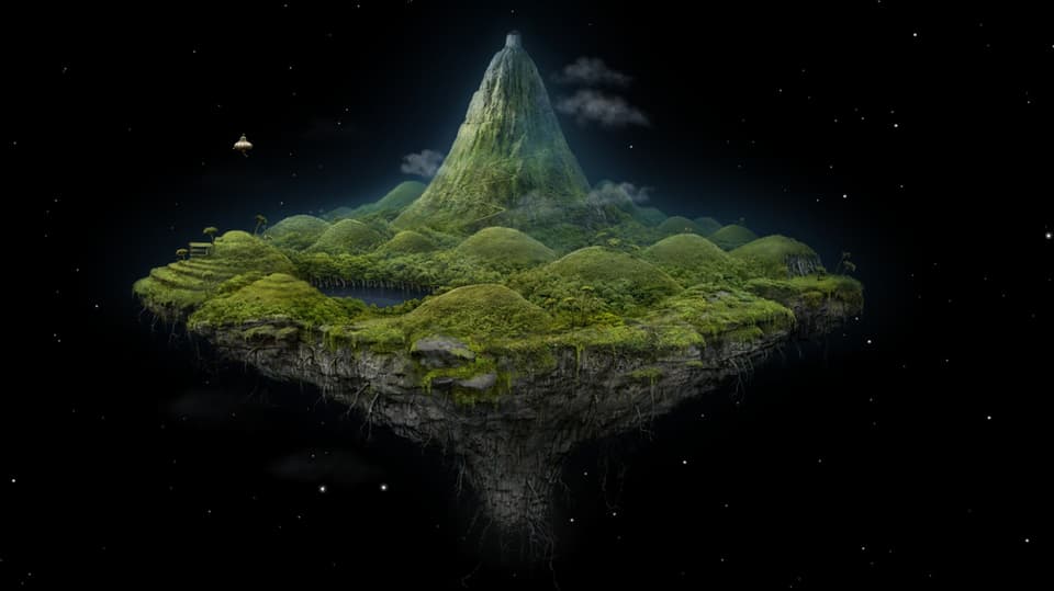 Der letzte Planet: Eine grüne Landschaft, in der Mitte ein hoher Hügel.