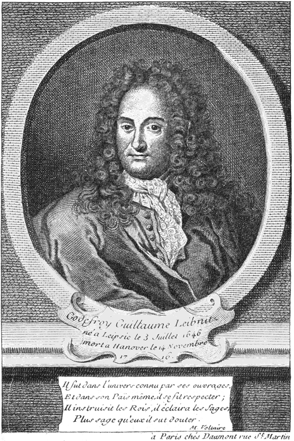 Leibniz auf einem zeitgenössischen Stich, der Urheber ist unbekannt.