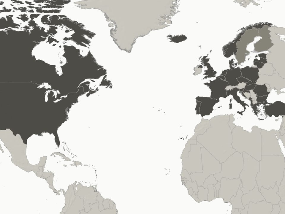 Weltkarte zeigt die Teilnehmerländer am Manöver «Trident Juncture».