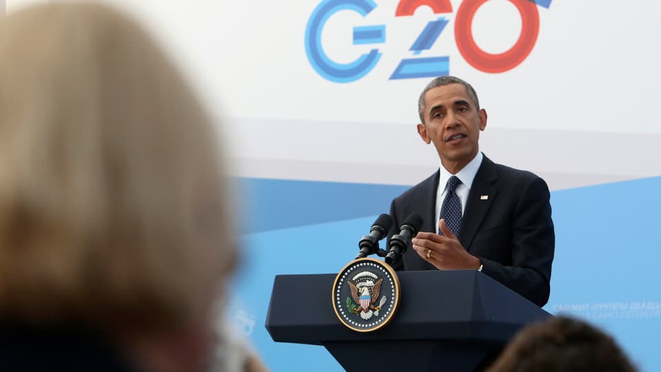 Barack Obama spricht vor Journalisten am Rande des G20-Gipfels.