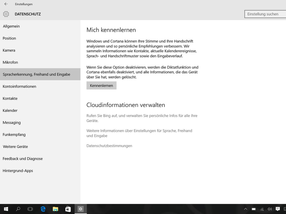 Screenshot der Sicherheitseinstellungen für Windows 10