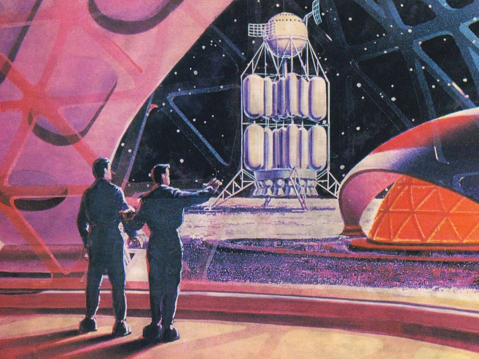 Bevor die Raumfahrt Realität wurde, fand man sie auf dem Papier: Eine Zeichnung von Andrey Sokolov und Aleksey Leonov von 1968.