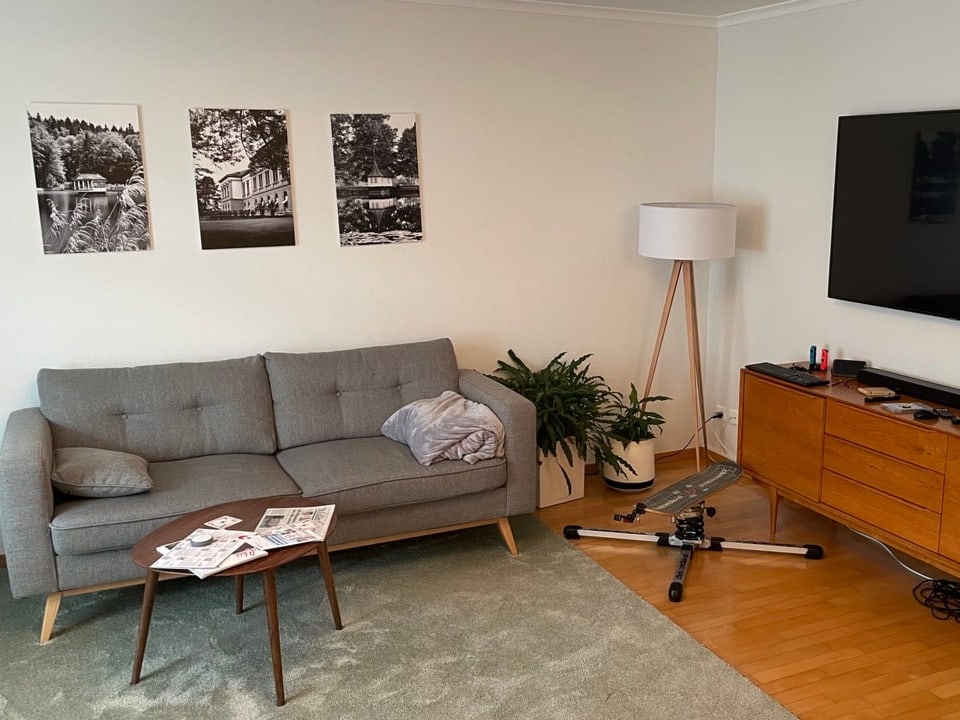 Wohnzimmer mit Sofa und Fernseher