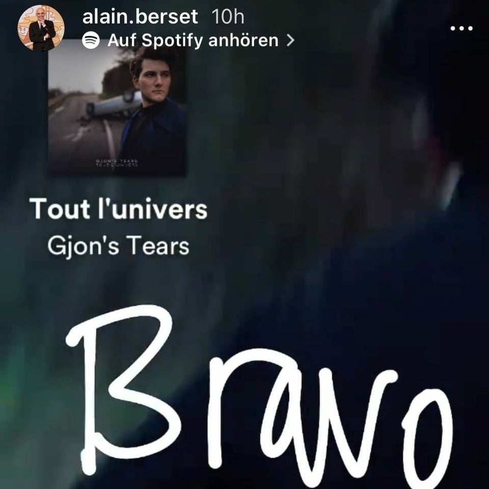 Auf der Social Media Plattform Instagram schreibt Bundesrat Alain Berset «Bravo» und markiert den Schweizer ESC-Sänger Gjon's Tears. 