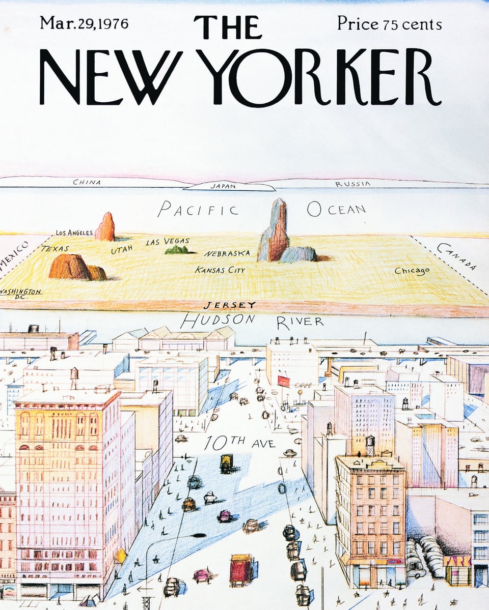 Ein Titelbild der Zeitschrift «The New Yorker» zeigt die Welt aus der Perspektive der 9th Avenue.
