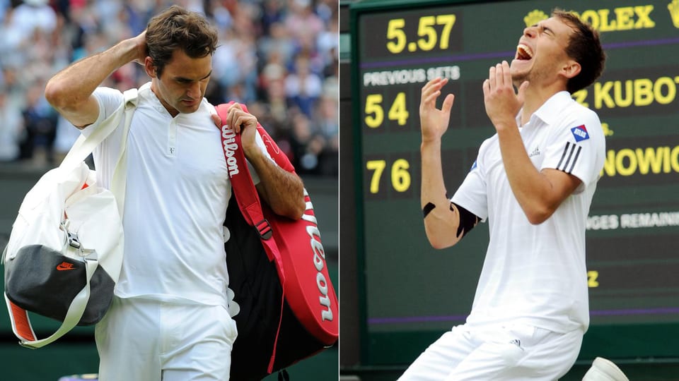 Ein enttäuschter Roger Federer und ein euphorischer Jerzy Janowicz. 