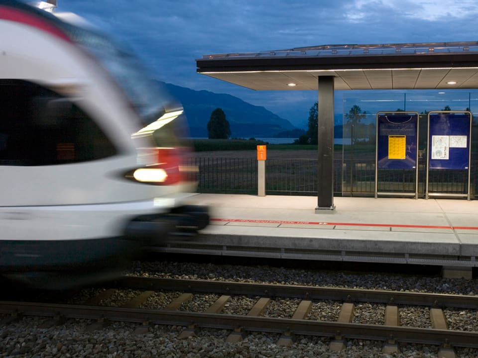 Bild eines Bahnhofs mit der Stadtbahn Zug. 