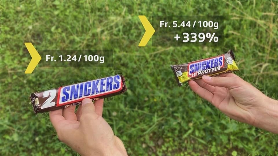 Preisvergleich Snickers mit und ohne Protein: + 339 %