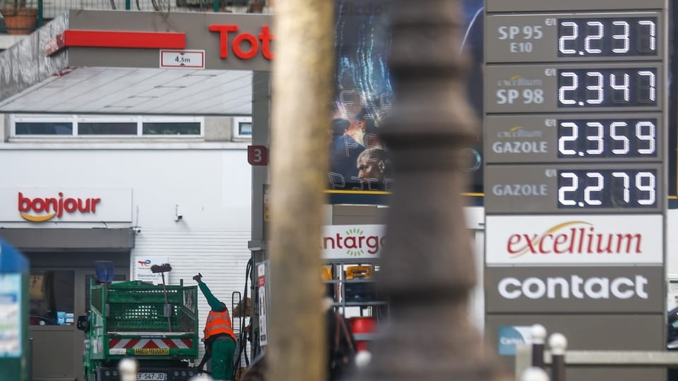 Benzin- und Dieselpreise an einer Tankstelle im Raum Paris.