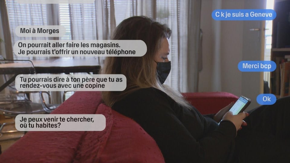 Ein Chatverlauf auf französisch, bei dem sich zwei Personen zu einem Treffen verabreden.