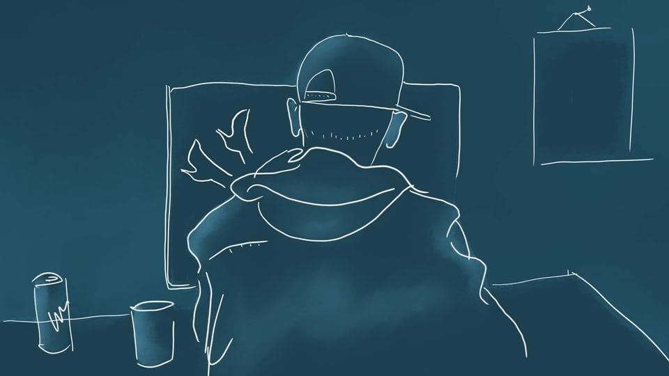 eine Illustration eines Teenagers, der am Laptop einen Porno schaut