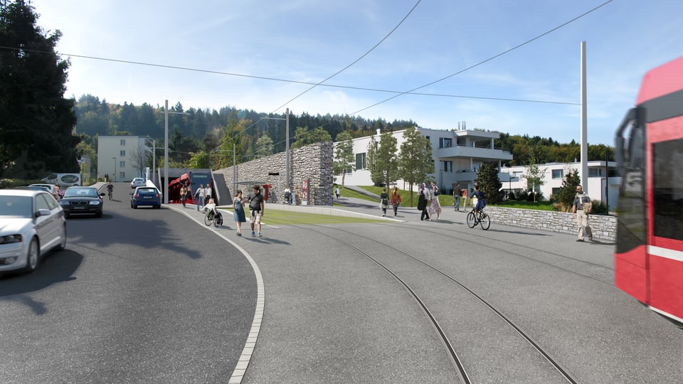 Das geplante Tram Region Bern im Aufstieg nach Ostermundigen-Rüti