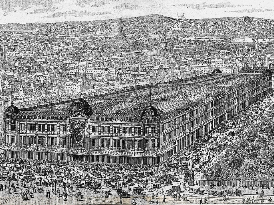 Eine grafische Zeichnung des Kaufhauses «Le Bon Marché» aus dem Jahr 1887.