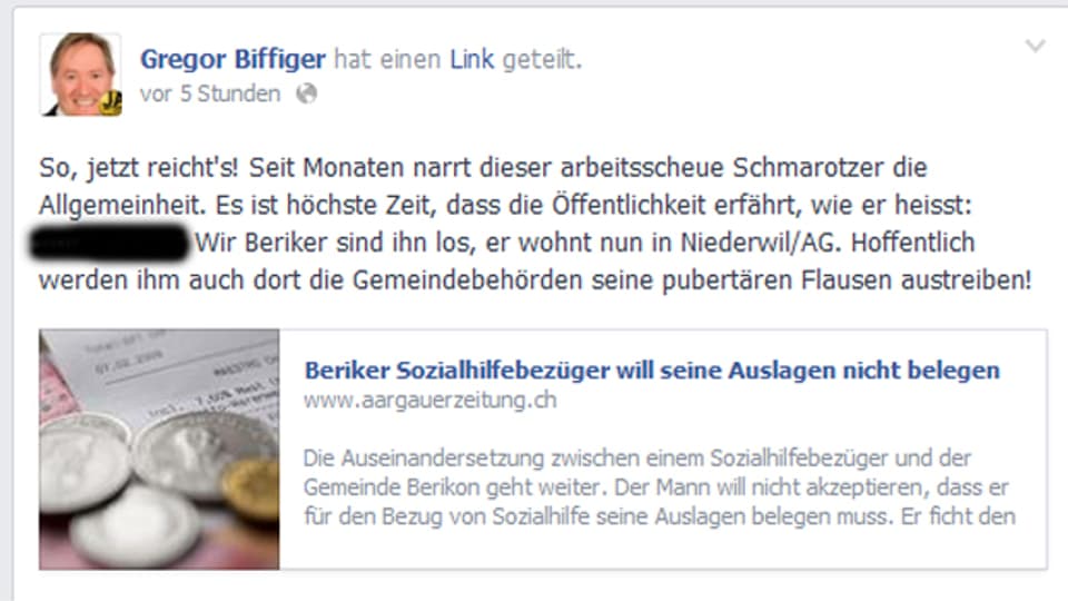 Facebook Seite von Gregor Biffiger.