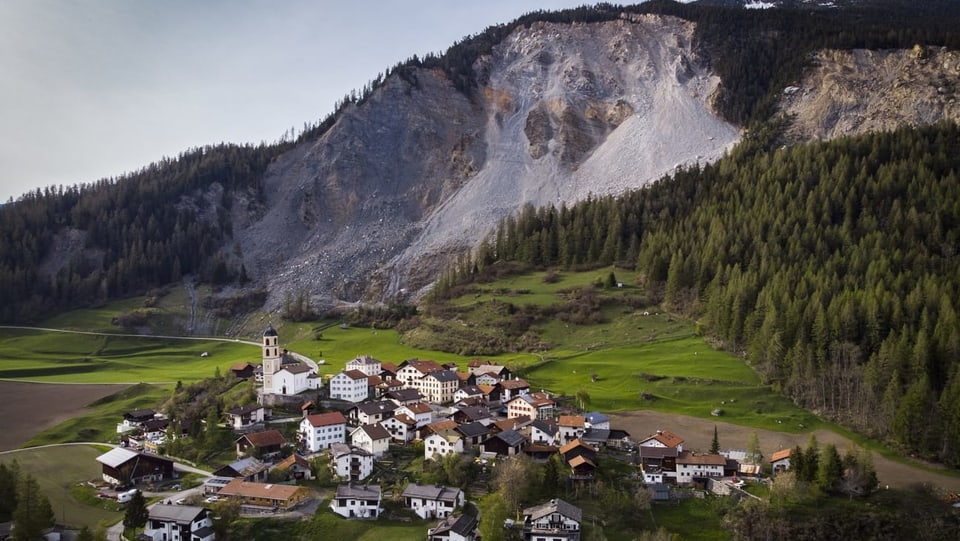 Blick auf das Dorf Brienz mit dem Felshang. 