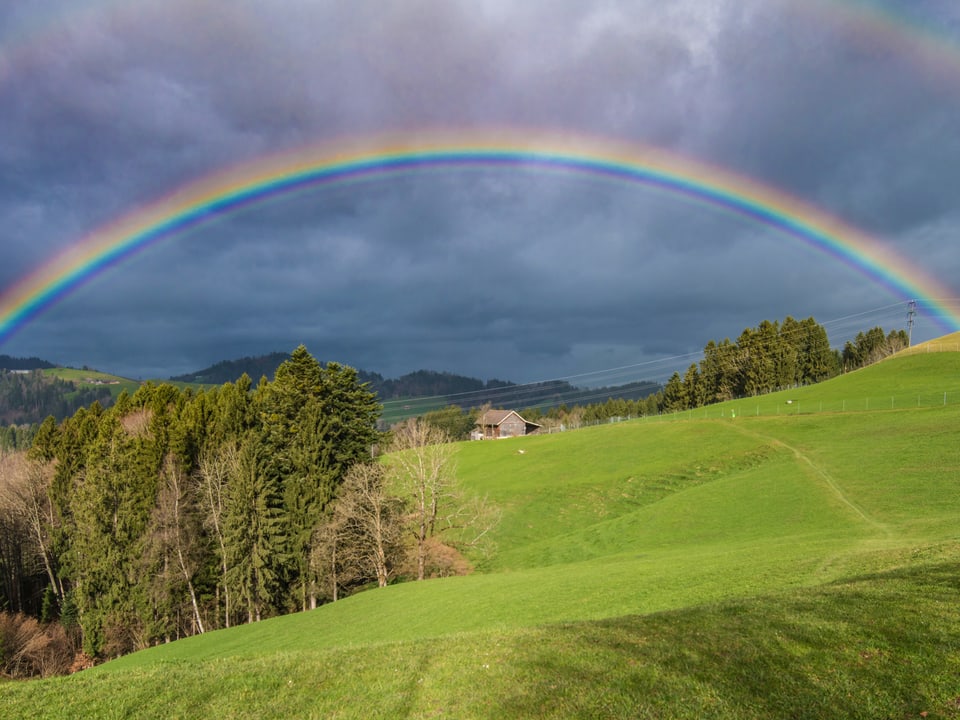 ein schöner Regenbogen spannt sich übers Land.