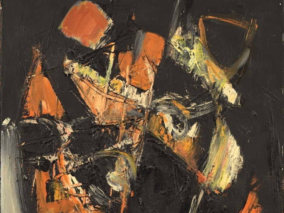 Komposition Schwarz | Orange | Gelbgrün, 1968, Öl auf Leinwand