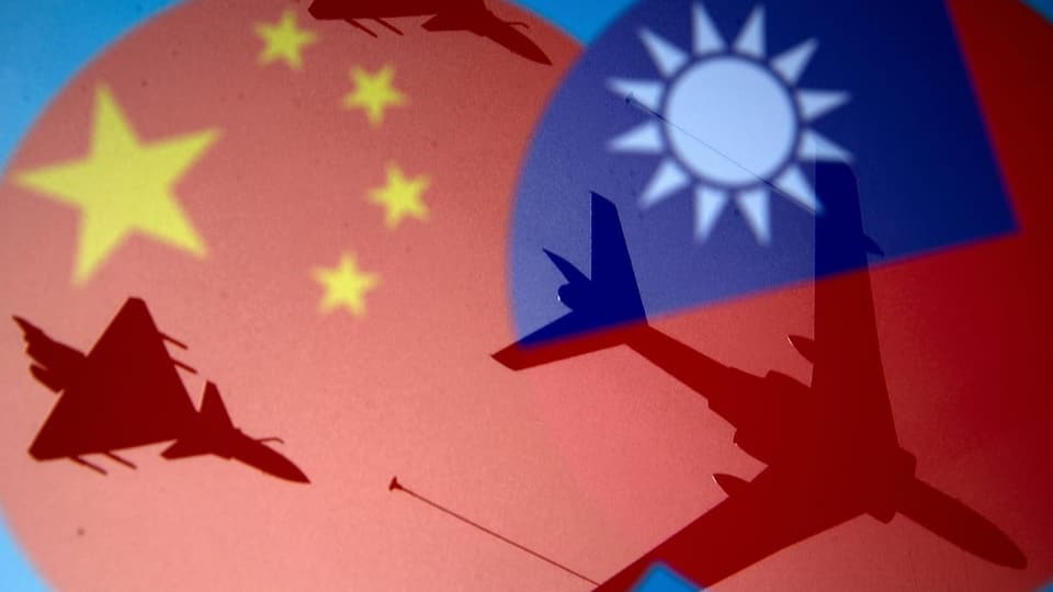 Grafik aus einer chinesischen und einer taiwanesischen Fahne mit Flugzeugen