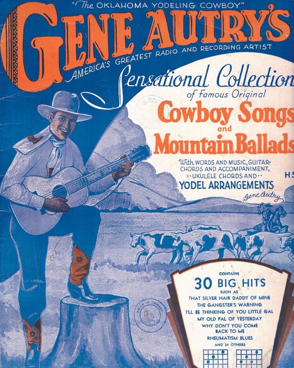 Titelblatt eines Liederbuches mit der Zeichnung eines Cowboys mit Gitarre.