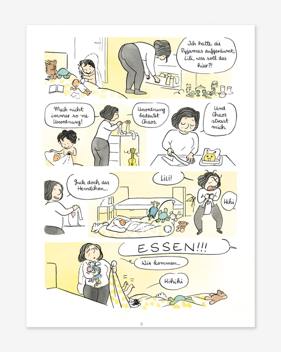 Comicseite aus «Amalia»: Die Protagonistin kümmert räumt das Zimmer ihrer Tochter auf.